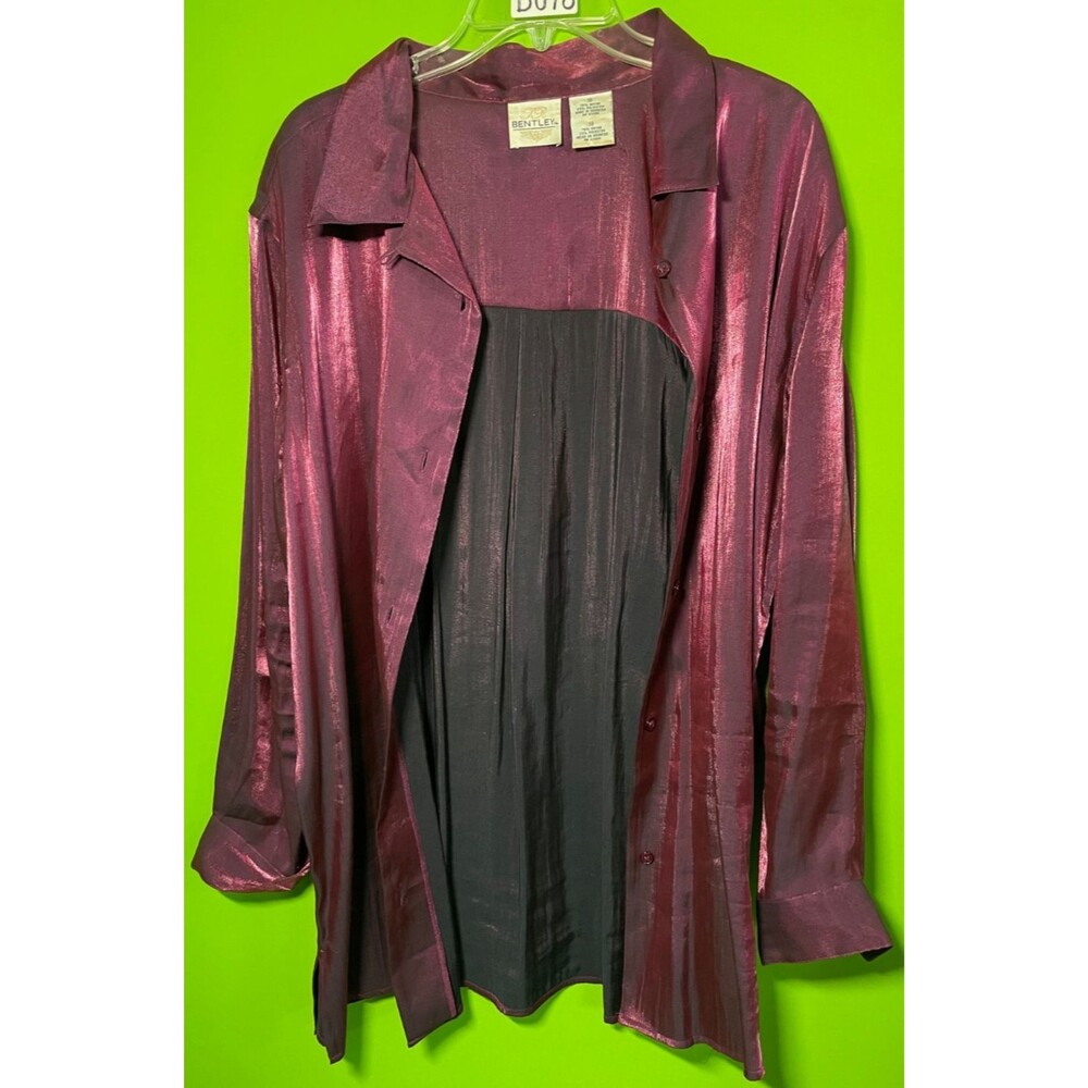 Bentley Vintage Large 18 Button Up Maroon Purple Burgundy Shiny Big Women's Top - Picture 7 of 9